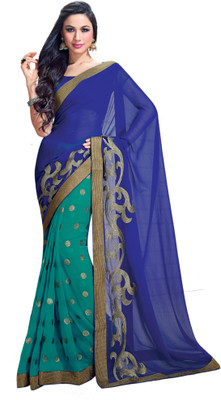 

Vishal Printed Bollywood Chiffon Saree(Green, Blue), Light blue