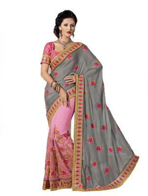 

Aarti Apparels Embroidered Bollywood Chiffon Saree(Grey, Pink)