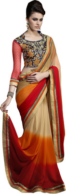 

Khoobee Self Design, Embroidered Fashion Georgette Saree(Orange, Red, Beige, Blue), Beige;blue;orange;red