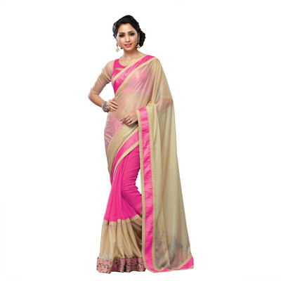 

Suvastram Plain Fashion Art Silk, Georgette Saree(Beige, Pink)