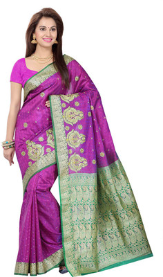 

Ishin Woven Fashion Cotton Saree(Purple), Purple & green