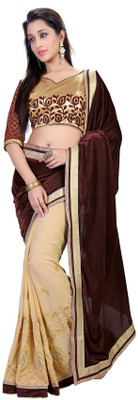 

Khushali Self Design, Embroidered Fashion Georgette, Velvet Saree(Brown, Beige), Beige;brown