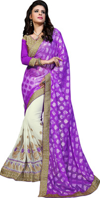 

Jiya Self Design, Embroidered, Embellished Fashion Georgette, Jacquard Saree(Purple, Beige), Beige;purple