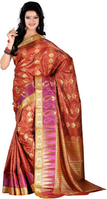 

Roopkala Silks Self Design Dharmavaram Art Silk Saree(Maroon), Rust