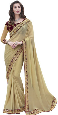 Desi Butik Embroidered Fashion Georgette Saree(Beige)