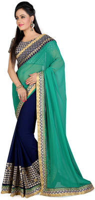

Saara Embroidered Fashion Georgette Saree(Green, Blue), Green & navy blue