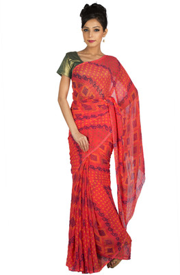 

Jaipur Kurti Printed Bandhej Georgette Saree(Pink), Peach
