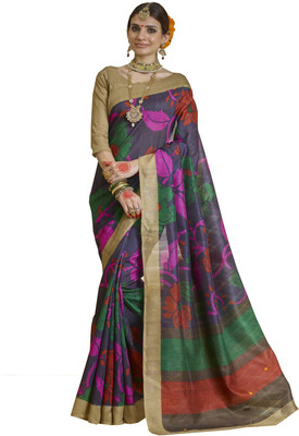 

Mathura Printed Bhagalpuri Cotton Saree(Green, Pink)