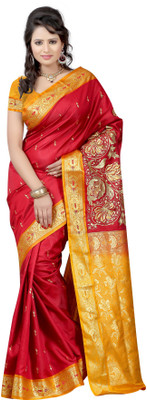 

Anushree Saree Self Design Fashion Handloom Banarasi Silk Saree(Multicolor), Red