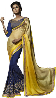 

Khoobee Self Design, Embroidered, Embellished Fashion Georgette Saree(Multicolor), Beige;blue;yellow