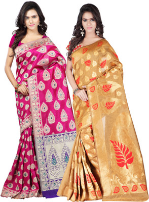 

Weavedeal Embellished Kanjivaram Silk Cotton Blend Saree(Pack of 2, Multicolor)