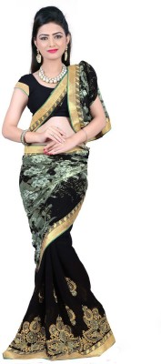 

Manthan Embroidered Daily Wear Georgette Saree(Black)