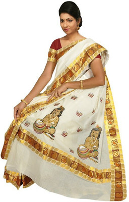 

Creative Weaves Embroidered Coimbatore Cotton Saree(White)