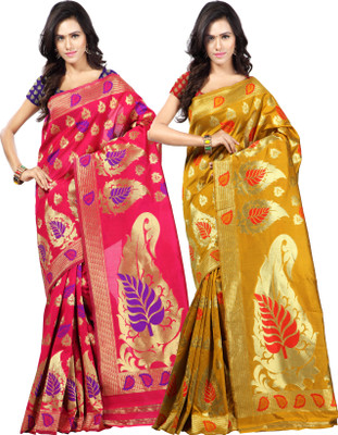 

Weavedeal Embellished Kanjivaram Silk Cotton Blend Saree(Pack of 2, Multicolor)