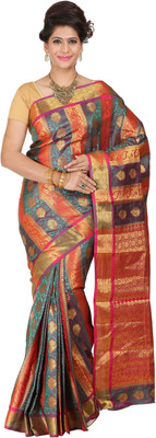 

Mimosa Woven Kanjivaram Art Silk Saree(Multicolor), Redgreen*rani