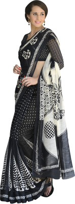 

Parisha Printed Fashion Polycotton Saree(Black, White)