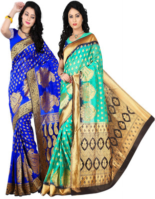 

Weavedeal Embellished Kanjivaram Silk Cotton Blend Saree(Pack of 2, Multicolor)
