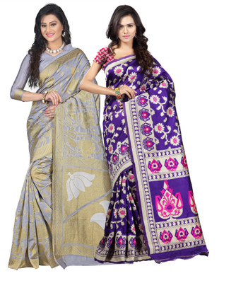 

Weavedeal Embellished Kanjivaram Silk Cotton Blend Saree(Pack of 2, Grey, Blue), Blue;grey