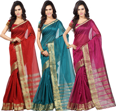 

Weavedeal Solid Banarasi Chanderi Saree(Pack of 3, Multicolor)