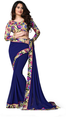 

Indianbeauty Self Design, Solid, Printed Bollywood Chiffon Saree(Blue)