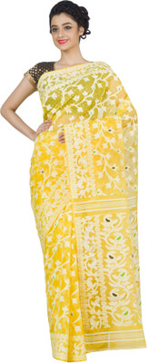 RLBFashion Printed Bhagalpuri Handloom Cotton, Silk, Pure Cotton, Polycotton Saree(Yellow, White) Flipkart