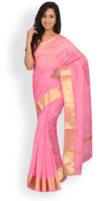 

Pavechas Solid Banarasi Silk Cotton Blend Saree(Pink