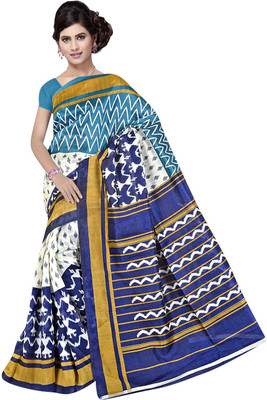 Manthan Printed Daily Wear Art Silk Saree(Blue)