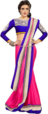

Asha Fashion Embroidered Bollywood Satin Saree(Blue, Pink)