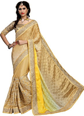 

Khoobee Self Design, Embroidered, Embellished Fashion Jacquard, Jacquard Saree(Yellow, Beige), Beige;yellow