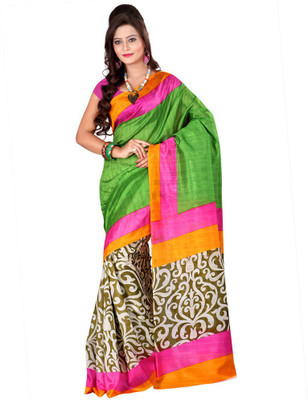 

Softdeal Printed Bhagalpuri Printed Silk Saree(Multicolor)