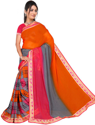 

Vardan Prints Printed Bollywood Chiffon Saree(Orange, Pink)