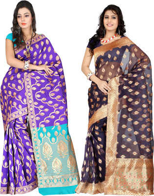 

It's Banii Woven Banarasi Handloom Silk Saree(Pack of 2, Blue, Purple)
