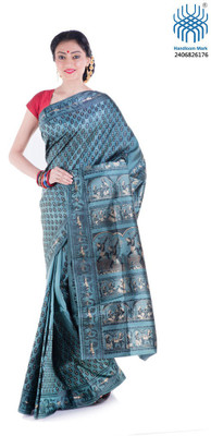 

Tantuja Woven Baluchari Handloom Cotton Saree(Grey)
