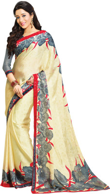 

Saara Printed Fashion Chiffon Saree(Yellow, Grey), Grey;light yellow