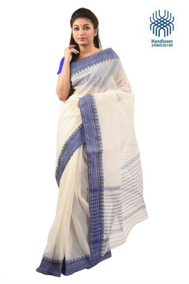 

Tantuja Self Design Dhaniakhali Handloom Cotton Saree(White), Offwhite