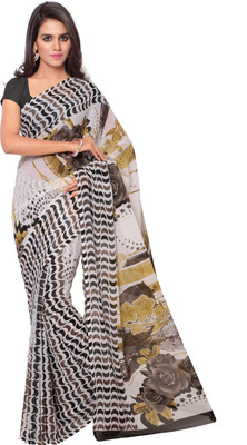 

Goodfeel Floral Print Bollywood Chiffon Saree(White, Black), Black;white