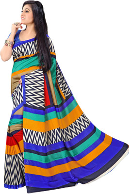 

Urban Vastra Chevron Fashion Raw Silk Saree(Multicolor), Multicoloured & green