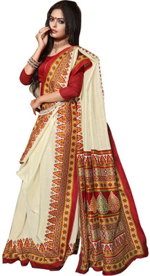 

Shree Vardhman Printed Fashion Silk Saree(Multicolor), Off white;geranium
