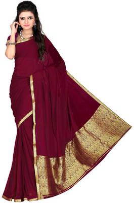 

Roopkala Silks Solid Mysore Chiffon Saree(Maroon), Wine