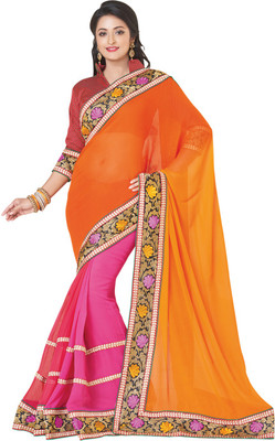 

Saara Printed Fashion Viscose Saree(Orange, Pink)