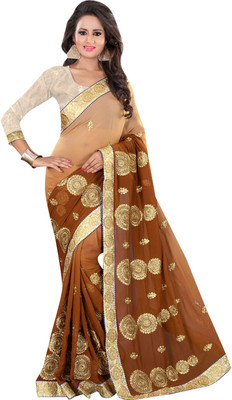 

Dancing Girl Embroidered Bollywood Georgette Saree(Brown)