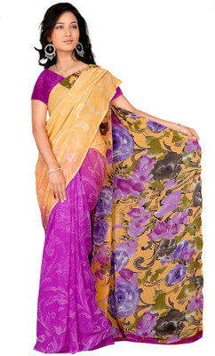 

Khushali Floral Print Fashion Georgette Saree(Multicolor), Beige;pink