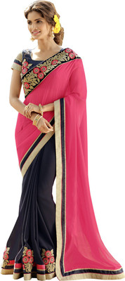

Lovelylook Embroidered Daily Wear Georgette Saree(Pink, Blue), Pink & navy blue