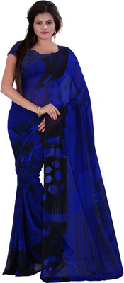 

Khoobee Self Design, Printed Fashion Georgette Saree(Dark Blue, Black), Black;dark blue