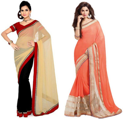 

Stylezone Self Design Fashion Chiffon Saree(Pack of 2, Beige, Orange)
