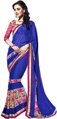 

Desi Butik Printed Fashion Georgette Saree(Blue)