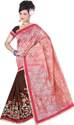 

Indianbeauty Self Design, Embroidered Fashion Cotton Saree(Pink, Brown), Brown;pink