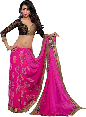 

Manthan Printed Daily Wear Georgette Saree(Pink)