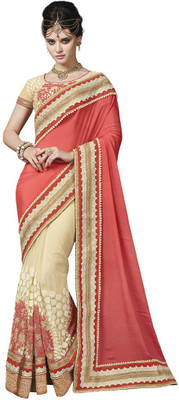

Desi Butik Embellished Fashion Silk, Net Saree(Pink, Beige), Beige;pink
