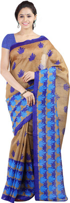 

Kanheyas Printed Bhagalpuri Silk Cotton Blend Saree(Brown), Brown leaf